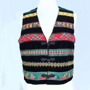 Black Velvet Embroidered Vintage Christmas Vest
